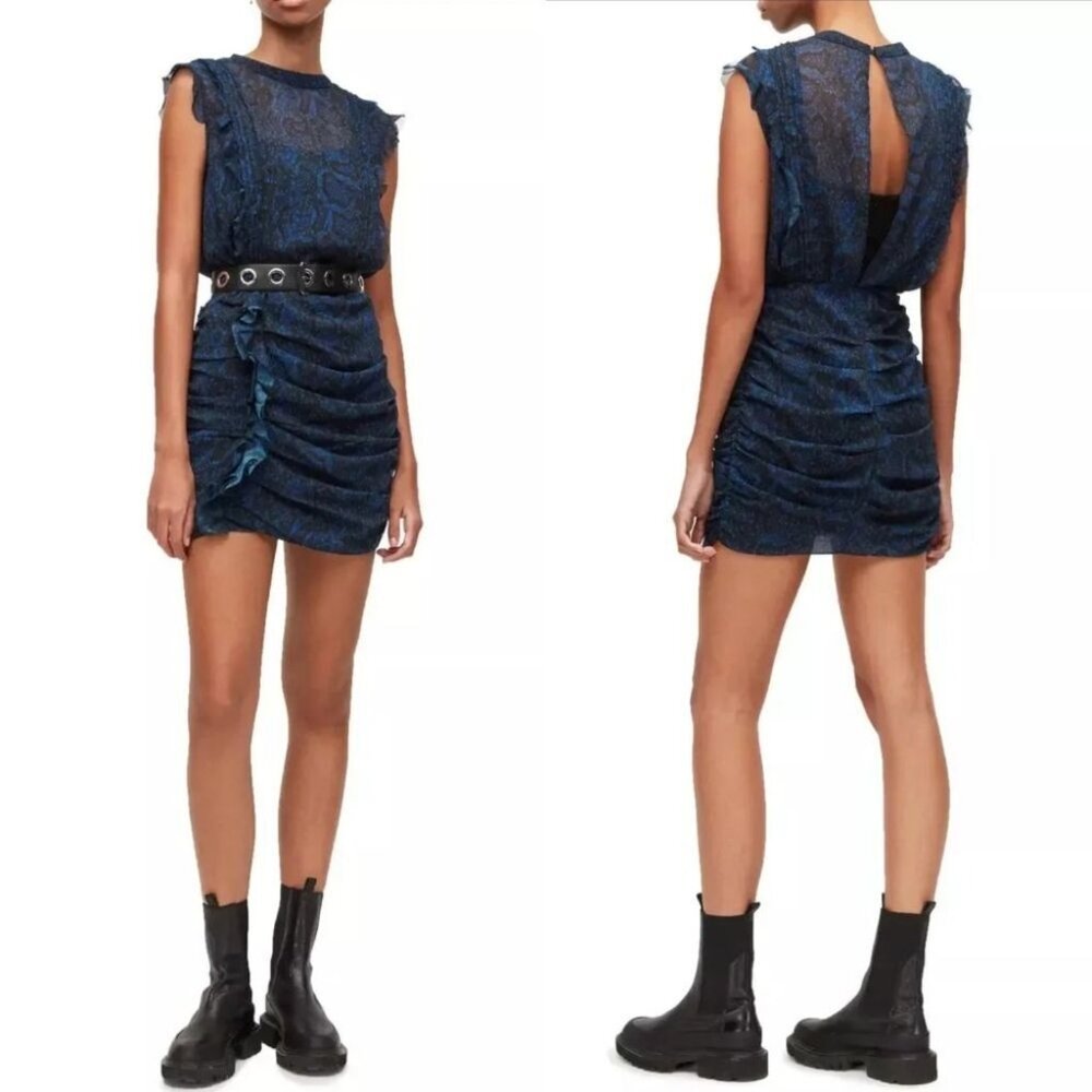 All Saints Hali Tamora Snakeskin-Print Mini Dress SZ 6